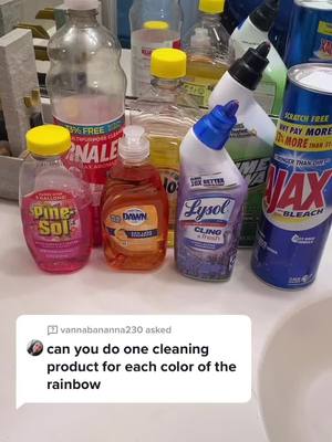 A post by @cleaningmamai on TikTok caption: Answer to @vannabananna230 Rainbow clean ✨😍 #fyp #productoverload #productdump #asmrcleaning #cleaningtiktok #limeaway #lysol #ajax #fabuloso #dawn