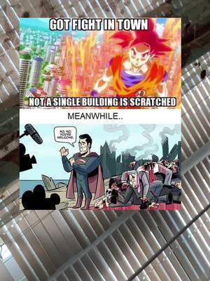 A post by @curlturedsensei on TikTok caption: the difference between anime and marvel 😂😂 #marvel #dbs #anime #ClearGenius #fyp #goku #superman #lol #XfinityFanthem #city #berus