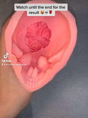 A post by @sincerelyshayeresinart on TikTok caption: Reposting the video that blew up my shop🖤 has over 2.4 million views 👀 #fyp #foryoupage #viral #resinart #repost #SHEINcares #spookyszn #skull