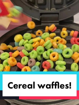 A post by @the_bennettt_fam on TikTok caption: Combining two of our favorite breakfasts... cereal and waffles!😍 #waffle #cereal #fruitloops #breakfast