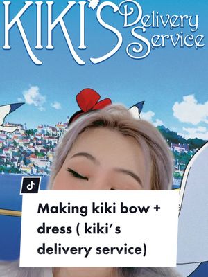 A post by @theellacheng on TikTok caption: Winners announce in a week 🎀 #kikideliveryservice #ghiblistudios #sewtok #sewingprojects #tiktokfashion #animeinspired #DIY #魔女の宅急便