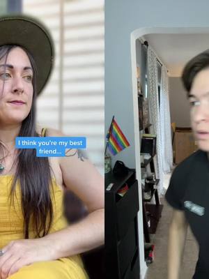 A post by @lesbianplantdadday on TikTok caption: #duet with @christinarainbows Chris is such a great human ❤️🏳️‍🌈 #lgbtq #friends #acting #lesbiansofttiktok #masc #foryoupage