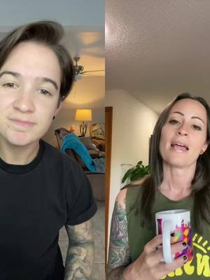 A post by @lesbianplantdadday on TikTok caption: #duet with @notninja1014 I kind of like my approach ninja. #skit #lgbtq #friends #wlwl #foryoupage #🏳️‍🌈 #acting