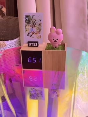 A post by @btspurplefans on TikTok caption: my new BT21 cooky digital clock ⏰ 🔥💜🎁 Do you want 🥰 #bts #btsarmy #btsedit #fyp #bt21 #foryou #clock #gift