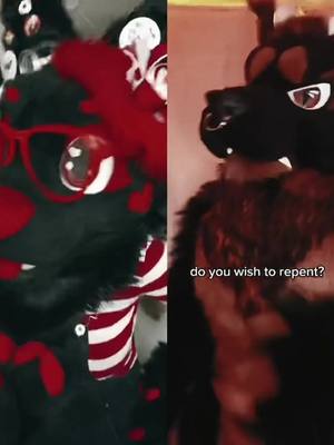 A post by @octoberwolf_98 on TikTok caption: #duet with @wildbitesback “Do you wish to repent?” #furry #furryfandom #fursuiter #foryou #foryoupage #fyp