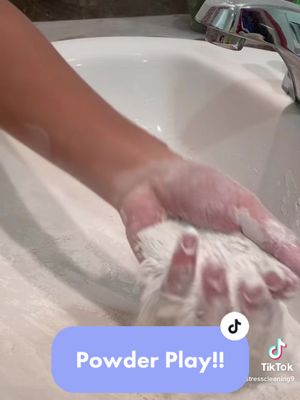 A post by @stresscleaning9 on TikTok caption: Powder play Repost! #cleaningasmr #CleanTok #scrubbing #cleaningtherapy4u #cleaningtiktok #stresscleaning9 #cleaning