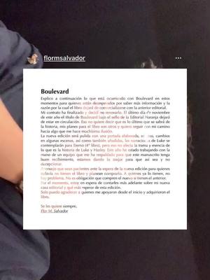 A post by @booksletters on TikTok caption: espero que salga bien <3 #fyp #parati #wattpad #BookTok #boulevard #lukehowland #flormsalvador #paratiktok #hasleyweigel #sagaboulevard #tiktok