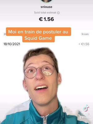 A post by @sniouse on TikTok caption: Mon premier salaire tiktok #squidgame #humour #pourtoi