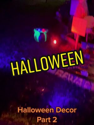 A post by @gennbarbie25 on TikTok caption: Halloween Decor Pt2 #halloween #matrix #terminator #spider #dragon #thering #mummy #fishing #barbie #DIY #PUBGMOBILE #skeleton #projector #thriller