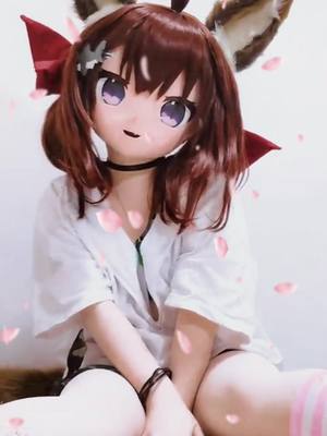 A post by @kigwaifu on TikTok caption: I like this song #kigurumi #kigurumimask #kigurumidoll #animegao #anime #cosplay #girl #cute #kawaii #fyp #fypシ #manga #scary #creepy #aesthetic #mask