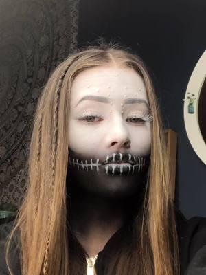 A post by @_makeup.by.molly_ on TikTok caption: Go follow my insta ( link in bio ) ☠️🖤 #makeup #makeuptutorial #makeupartist #skullmakeup #makeuptransformation #fyp #viral #makeuphacks #fademakeup