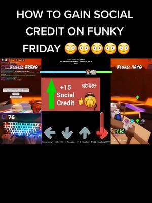 A post by @itswolfiii on TikTok caption: how to gain social credit on funky friday. all you gotta do is play super idol and full combo #fridaynightfunkinmeme #fridaynightfunkin #fnf #roblox #funkyfriday