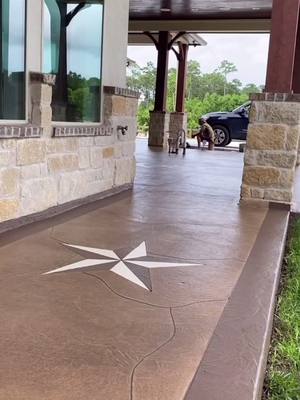 A post by @hardworkpays0ff on TikTok caption: Project in Houston Texas📍 #rubensfloordesigns #fyp #patio #makeover #concretestain