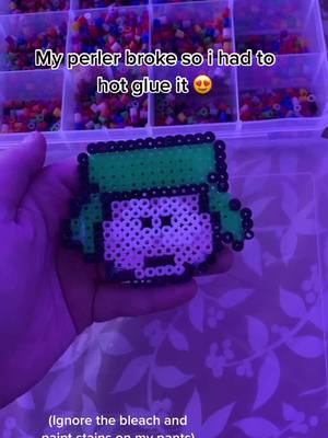 A post by @hospital._.food on TikTok caption: All better 🥲 #kandi #kandikid #perler #perlerbeadsart #perlerbeads #southpark #kylebroflovski