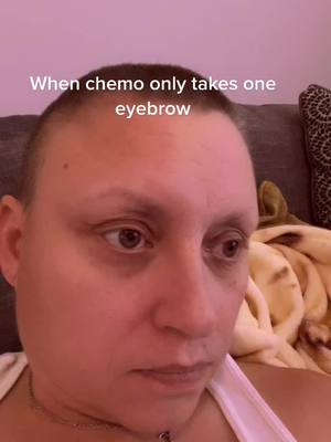 A post by @rockchic217 on TikTok caption: i guess I only need one #chemo #fuckcancer #nohair #fyp