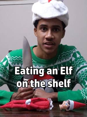 A post by @therealmezmer on TikTok caption: *This elf is clearly CGI, totally not injured! #elfontheshelf  #youtube  #youtuber  #mcyt  #mezmer  #funny