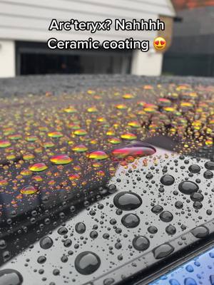 A post by @inthedetail.co on TikTok caption: 👀#detailing #cardetailing #arcteryx #ceramiccoating #beading #hydrophobic #tesla #teslamodelx