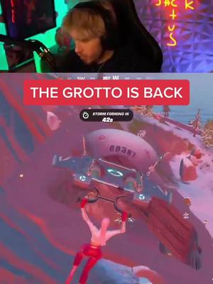 A post by @connertwitch on TikTok caption: GROTTO IS BACK IN FORTNITE! Also new MYTHIC SMG #fyp #foryou #fortnite