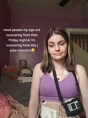 A post by @kaliroselea on TikTok caption: #dysautonomiaawareness #dysautonomia #chronicillness #stomabag #tubie #feedingtube #stomachproblems #ileostomyawareness #loopileostomy #vascularcompressionsyndromes #superiormesentericarterysyndrome