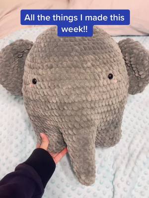 A post by @crochetbudies on TikTok caption: Everything I made this week :) #LaysGoldenDuet #crochet #jumbo #elephant #plushies