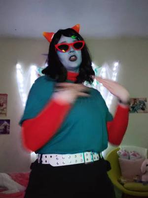 A post by @spacesnake189 on TikTok caption: No I will never be off my dancing bs. + Peep the tiny Vriska in the corner. @way_okay_day #homestuck #terezi #homestuckcosplay #terezicosplay #vriska