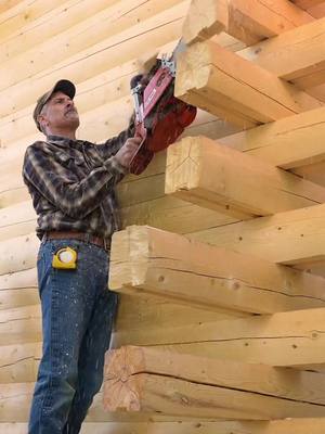 A post by @thisismyalaska on TikTok caption: I Love Cutting Corners #alaska #logcabin #offgridliving #thisismyalaska