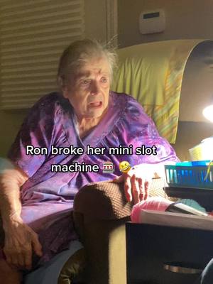 A post by @yiayiathegreat on TikTok caption: RON BROKE HER MINI SLOT MACHINE. YIA YIA IS A 50+ YEAR VETERAN OF RENO AND LAS VEGAS #yiayiathegreat #grandma #fyp #funnygrandma #greek #grandson