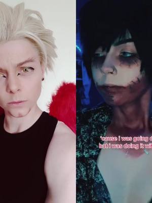 A post by @kevinisze on TikTok caption: #duet with @bananatics | Emotional damage! [#hawks #cosplay #bnha #dabi] Hi, your Dabi is pretty 👉👈