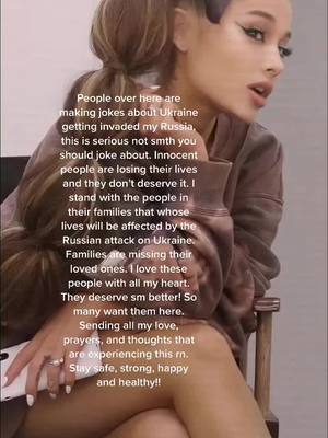 A post by @swtbaev on TikTok caption: This is so so sad :( #ariana #swtbaev #ily #russia #ukraine #attack #tinyelephant #youramazing #areyouokay? #yourloved #yourrare #imsoproudofyou