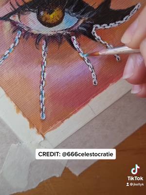 A post by @jkellyk on TikTok caption: CREDIT @666celestocratie her video got taken down i think 😭 but i loved the look so much! I hope you like it #acrylicpainting #arttok #eyepainting #art