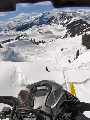 A post by @mikeaugust_ on TikTok caption: Raw go pro from my favourite jump I’ve ever hit. Looked at it a few times already this season and there wasn’t quite enough snow…looking forward to next time I’m able to go for it🤘 #sendit #turbo850 #skidoo #sledtok #slednecks @509inc @cheetah_snow