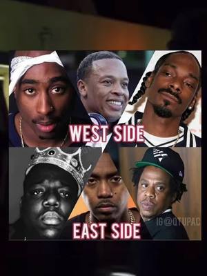 A post by @oldschool_90er on TikTok caption: WEST SIDE OR EAST SIDE 🔥#tupac #tupacshakur #drdre #snoopdogg #biggiesmalls #hiphop #oldschool_90er #foryoupage #viral #fypシ #oldschool