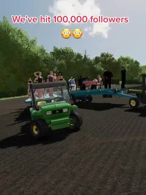 A post by @bigjeff6920 on TikTok caption: Can't believe just over a year since my first farm sim tiktok I've reached 100k followers! #farmingsimulator #growth #johndeere #fs22 #gator