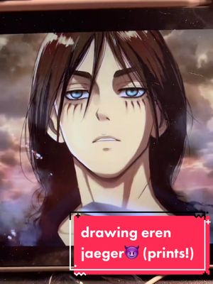 A post by @shxro7 on TikTok caption: imma make more prints for my shop! i also have stickers😈👊🏻 #eren #erenjaeger #erenyeager #snk #aot #shingekinokyojin #attackontitan #anime #manga #etsy #titan #ataquealostitanes #SmallBusiness #etsyshop #print #ackerman #levi #mikasa #armin