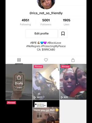 A post by @rica_not_so_friendly on TikTok caption: Thank You to all my followers!! #itsalllove #BFE💪🏾 #fyp #5000followers