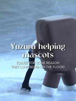 A post by @foryuzu on TikTok caption: is always Domo Kun whos on the floor, poor little thing 😪 thanks yuzu for being the savior of domo #yuzuruhanyu #юдзуруханю #羽生結弦 #domokun