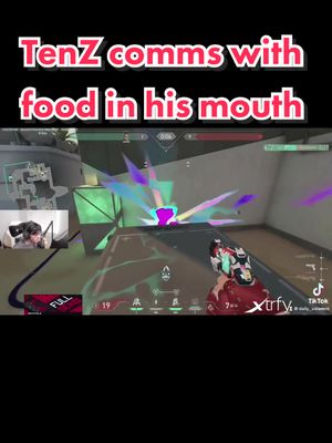 A post by @daily_valorant on TikTok caption: TenZ comms with food in his mouth Credits: twitch.tv/tenz #Valorant #fy #fypシ #for #fyp #foryou #foryoupage #w #l #valorantfunny #lol