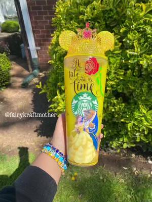 A post by @fairykraftmother on TikTok caption: #LIKEABOMBSHELL #disneyprincess #disneyprincesses #beautyandthebeast #snowglobetumbler #snowglobestarbuckscup #starbucks #craftersoftiktok #SmallBusiness #etsyshop