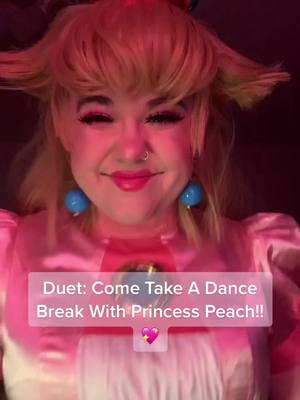 A post by @rooroo_cos on TikTok caption: dance ur worries away! 🍑🍑 #princesspeach #princesspeachcosplay #10MillionAdoptions #mario #FindYourEdge #nintendo #nintendocosplay