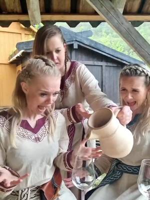 A post by @mariestokka on TikTok caption: When you’re out of wine.. 😢 @user7800232408038 @milismurf #shieldmaiden #viking #vikings