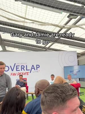 A post by @theowenadams on TikTok caption: Try and spot me in the audience #fyp #theoverlap @23carra  @Gary Neville @Josh Denzel