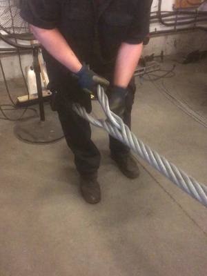 A post by @justinmurphy64 on TikTok caption: 2” standard eye#wirerope #rigging #hardwork