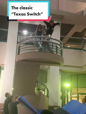 A post by @todd.robins on TikTok caption: A good ol’ fashion “Texas Switch” Stunt doubling for Emile Hirsch #stuntwork #parkour #safetyfirst #filmmaking #behindthescenes