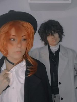 A post by @kirya_cosplay on TikTok caption: 😳 #chuuya #dazai #dazaiosamu #chuuyanakahara #bsd #bungoustraydogs #chuuyacosplay #dazaicosplay #bungoustraydogscosplay #fyp #Pride #dazaixchuuya #soukoku