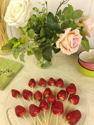 A post by @stopmotionkitchen on TikTok caption: Making chocolate covered strawberries. #stopmotioncooking #cookingshow #stopmotionkitchen #strawberrychocolatecovered