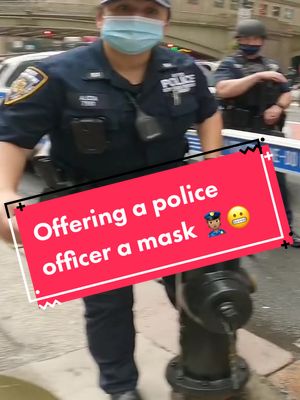 A post by @themaskalorian on TikTok caption: I couldn’t believe her reaction! #nycpolice #wearamask #mandaloriancosplay #starwarsmemes #fyp