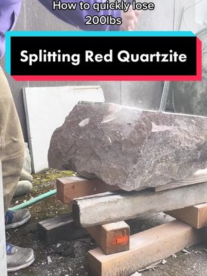 A post by @kimurocks.sculptor on TikTok caption: Watch your toes! Original weight 480lbs #quartzite #hammertime #splittingrocks #satisfying