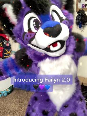 A post by @blackcheetah905 on TikTok caption: INTRODUCING FAILYN 2.0🖤💜💙 Im back and better than ever. Thank you for waiting on me. It means a lot🥺💕 #furry #fursuit #fursuitmaker #viral #featureme #fyp #foryoupage #foryou #fursuiter