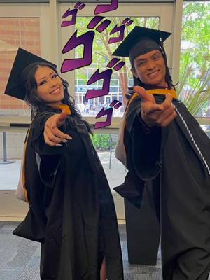 A post by @justokayjj on TikTok caption: im convinced ash is my long lost twin sister #graduation #jojo #pose #aot #pogi #ganda