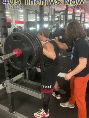 A post by @vince3am on TikTok caption: 405 Then VS Now… A 3 month difference. Depth? #depthcheck #405 #squat #legday #thenvsnow #405squat #lightweight #GymTok #fyp #elite